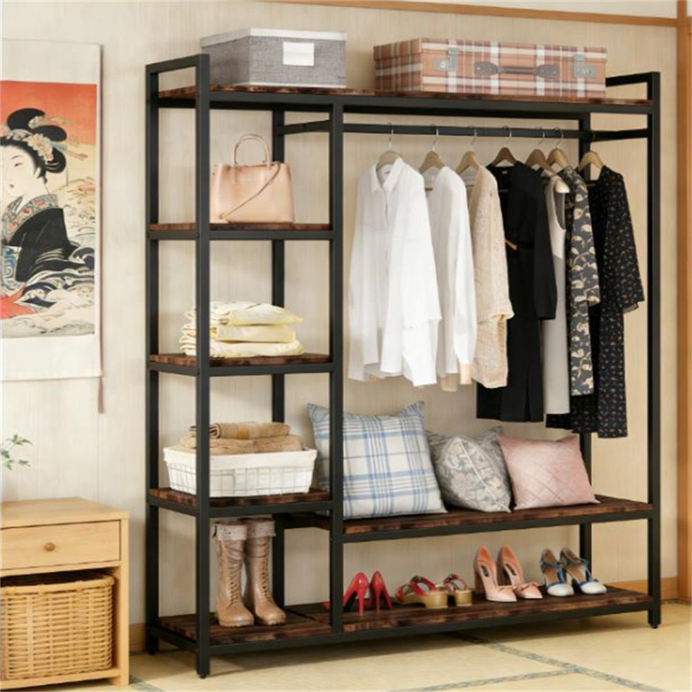 Sturdy Freestanding Wardrobe Organizer with Shelves and Hanging Rods