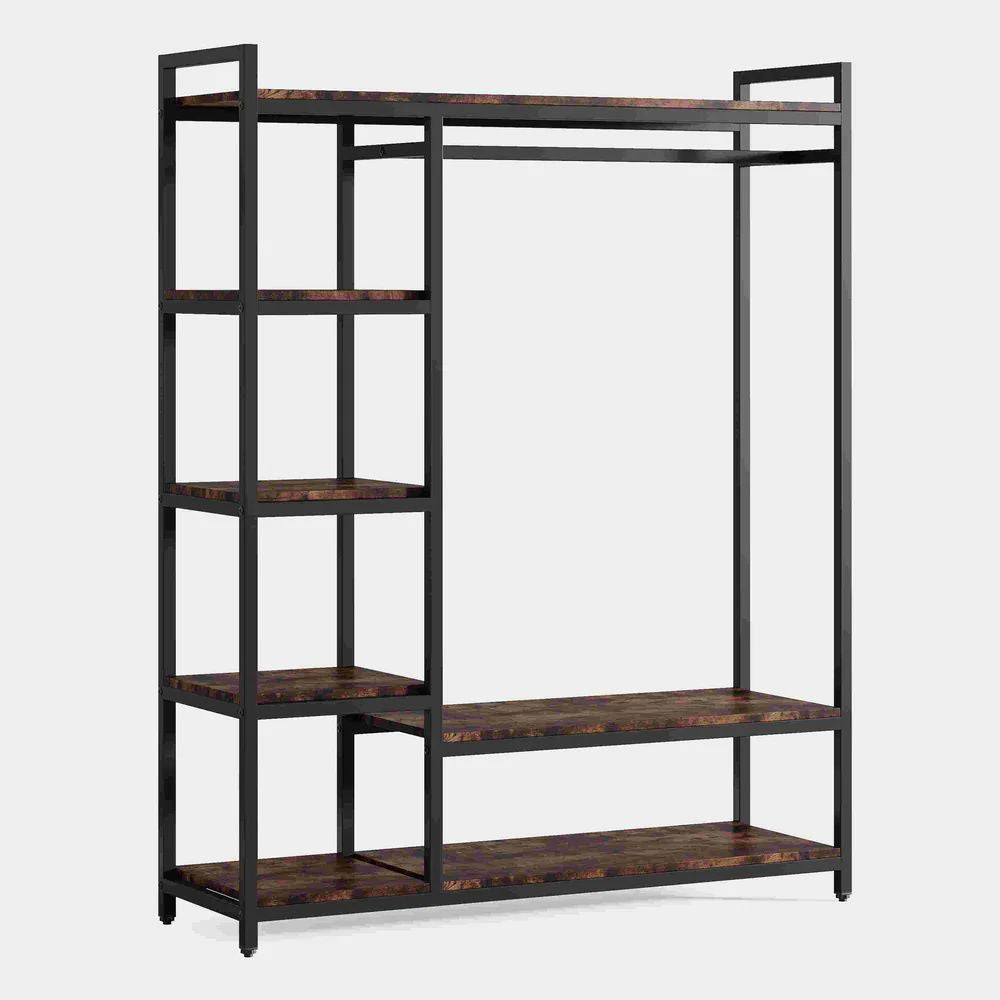 Sturdy Freestanding Wardrobe Organizer with Shelves and Hanging Rods
