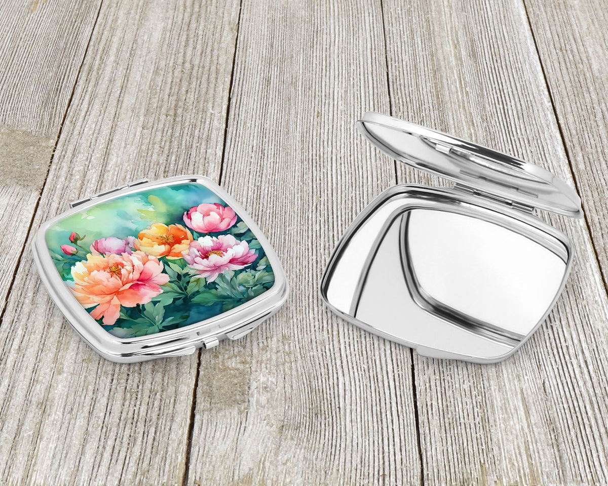 Indiana Peonies Watercolor Folding Compact Mirror