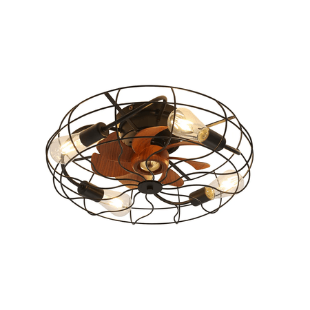 Industrial Flush-Mount Ceiling Fan with Remote and Light