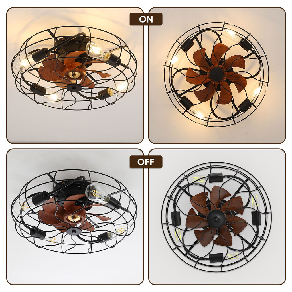 Industrial Flush-Mount Ceiling Fan with Remote and Light