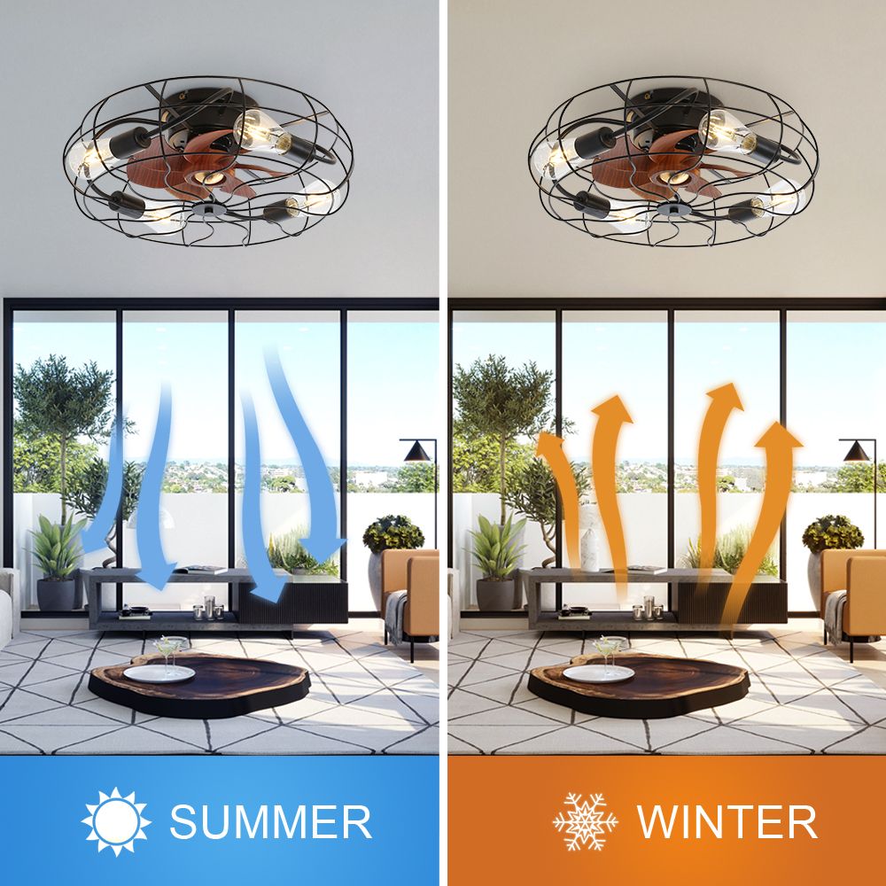 Industrial Flush-Mount Ceiling Fan with Remote and Light