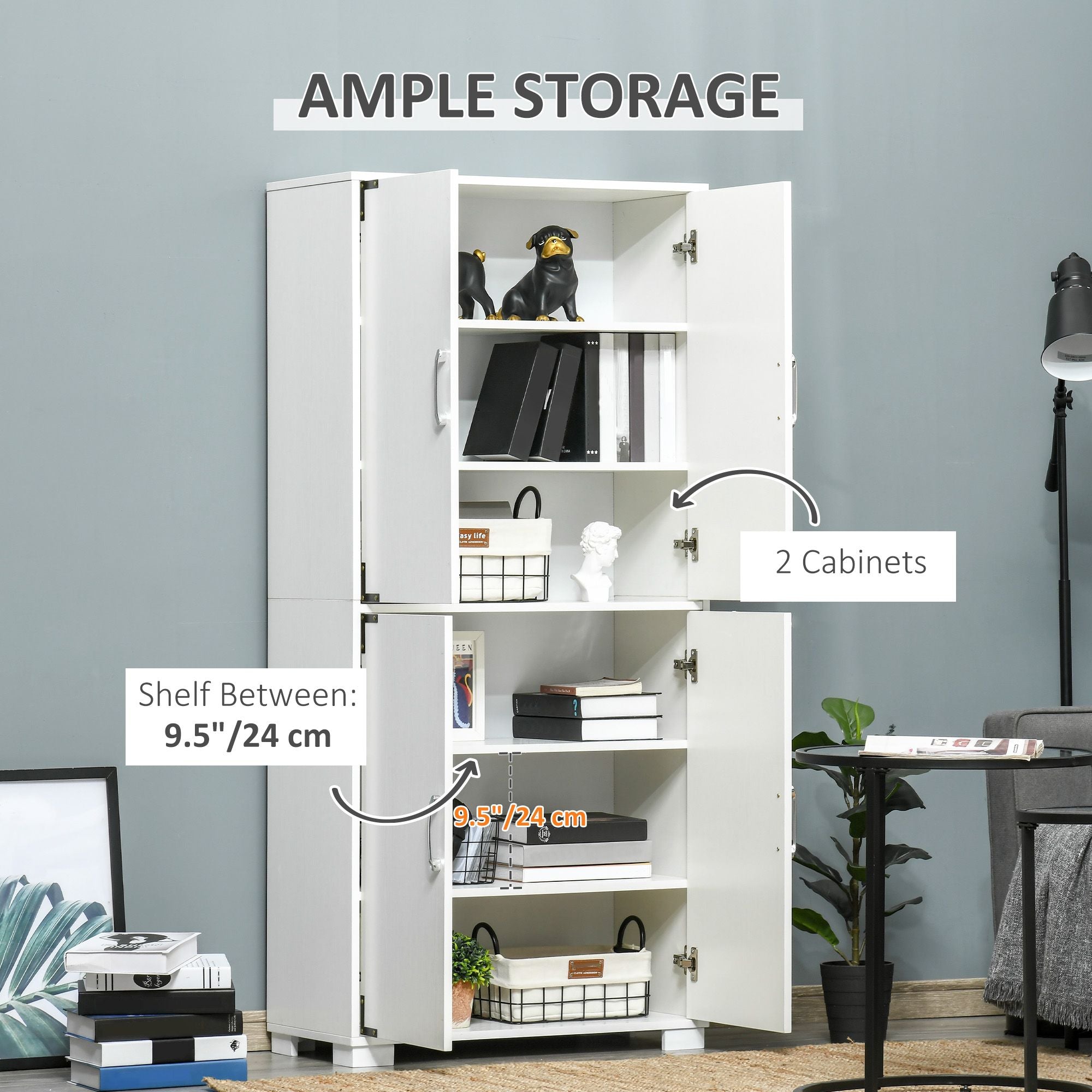 Farmhouse 4-Door Storage Cabinet with Ample Shelving