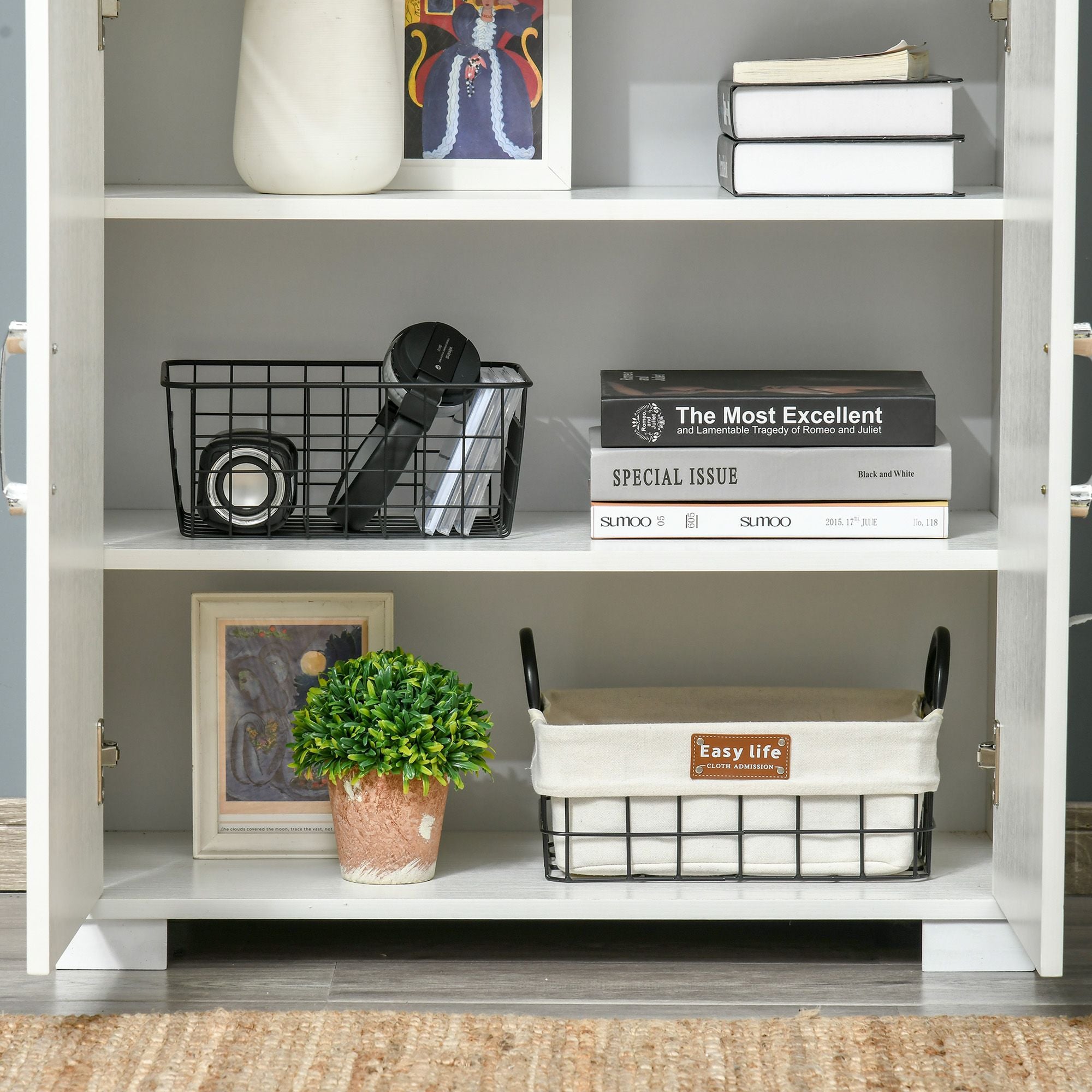 Farmhouse 4-Door Storage Cabinet with Ample Shelving