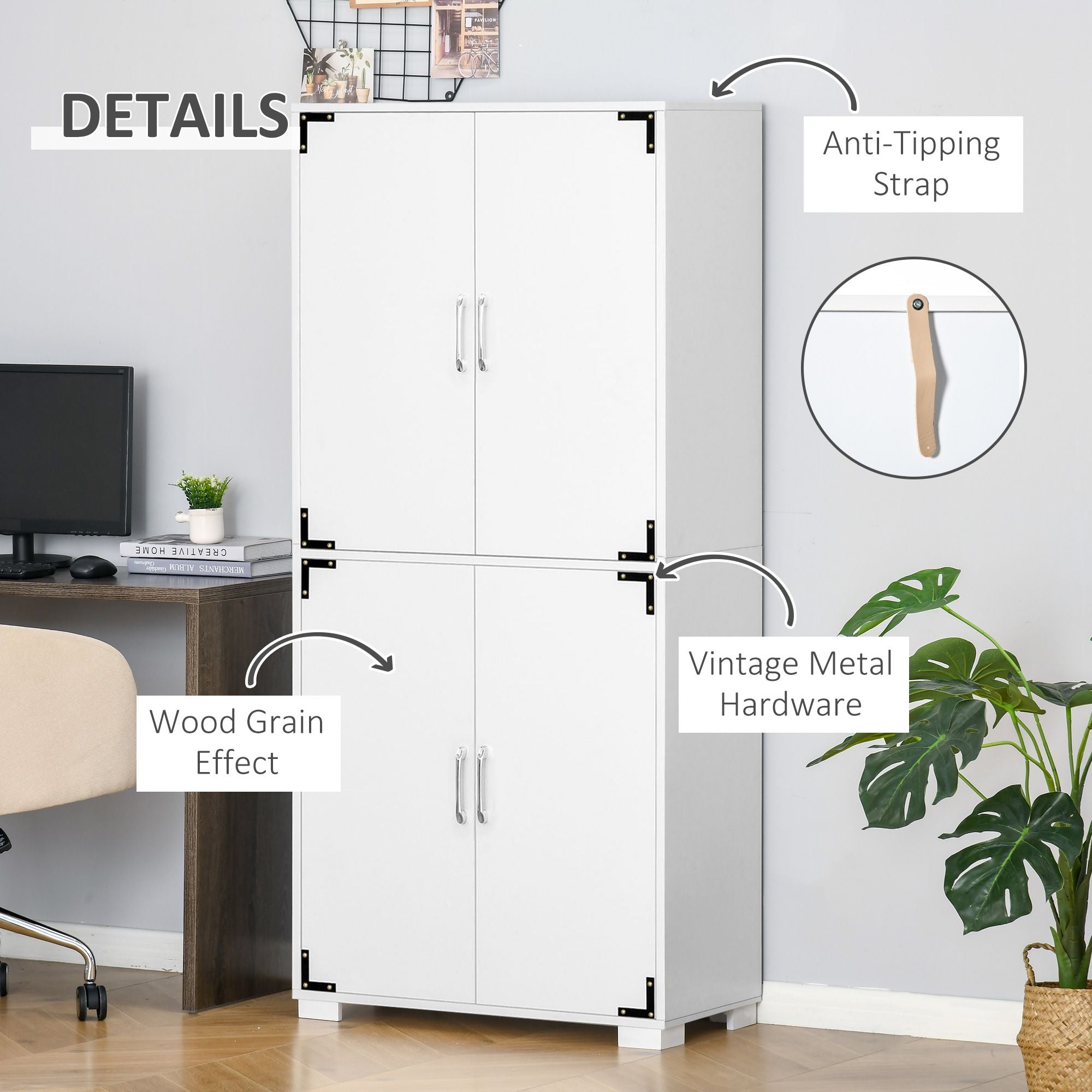 Farmhouse 4-Door Storage Cabinet with Ample Shelving