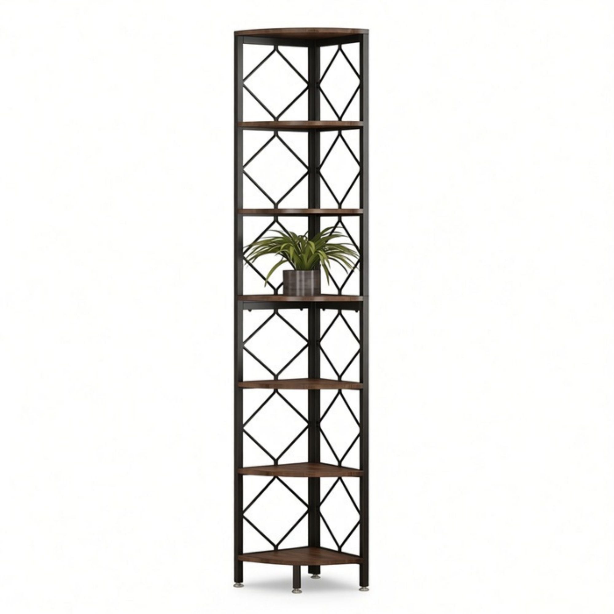 Seven-Tier Industrial Corner Bookshelf