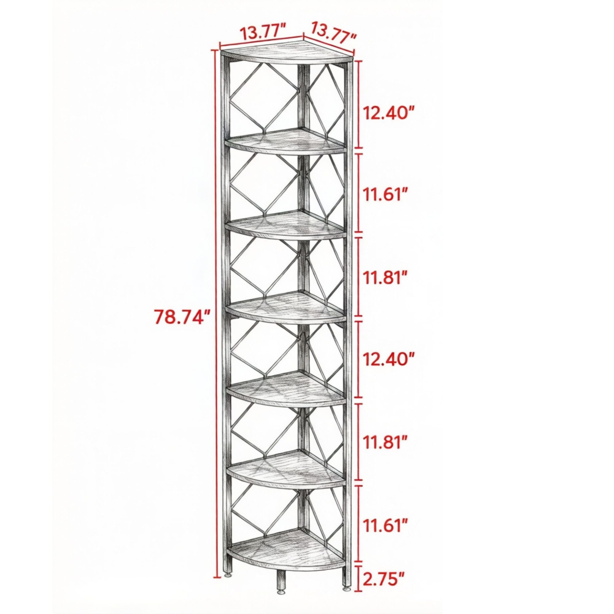 Seven-Tier Industrial Corner Bookshelf