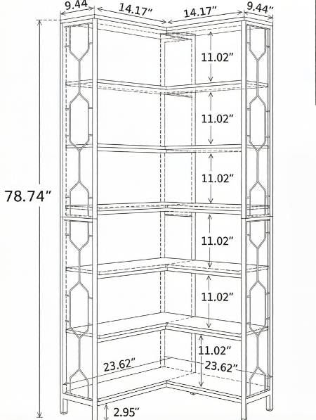 Industrial Hexagonal Corner Bookcase