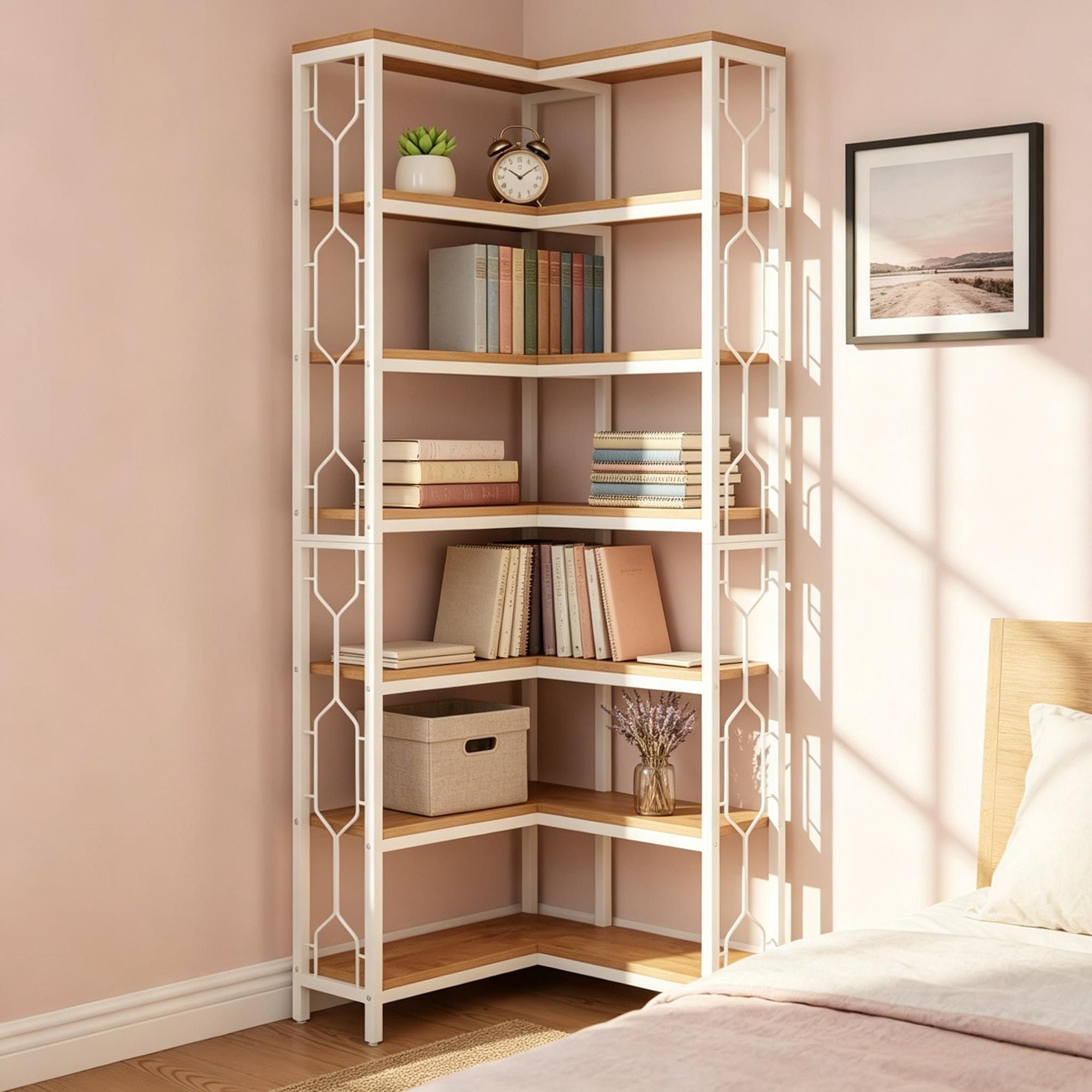 Industrial Hexagonal Corner Bookcase