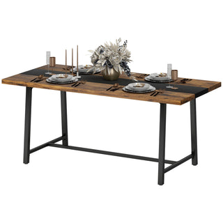 Industrial Dining Table for 8 with Rustic Wood Grain and Black Steel Frame