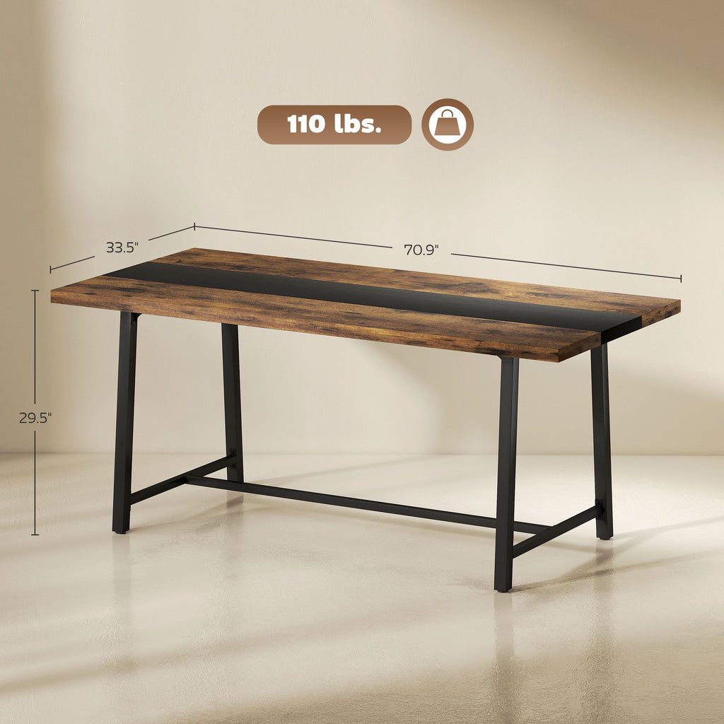 Industrial Dining Table for 8 with Rustic Wood Grain and Black Steel Frame