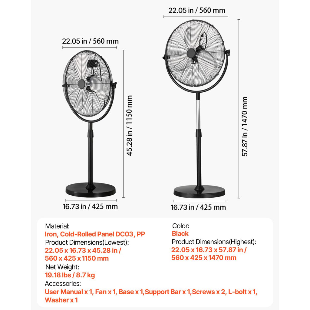 VEVOR Industrial Pedestal Fan with Adjustable Airflow