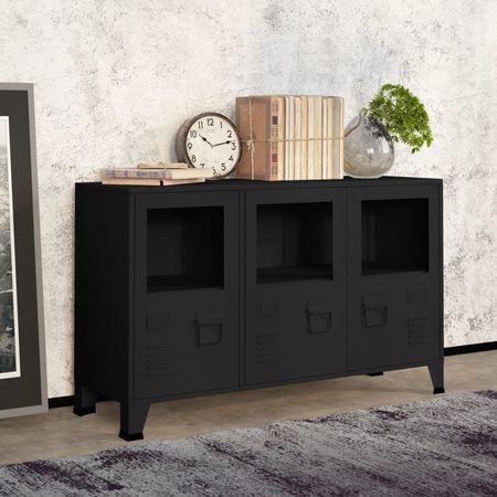 Black Industrial Glass-Door Sideboard