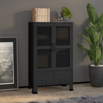 Industrial Storage Chest with 2 Drawers & Mesh Doors