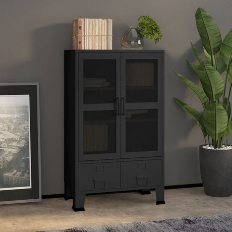 Industrial Storage Chest with 2 Drawers & Mesh Doors