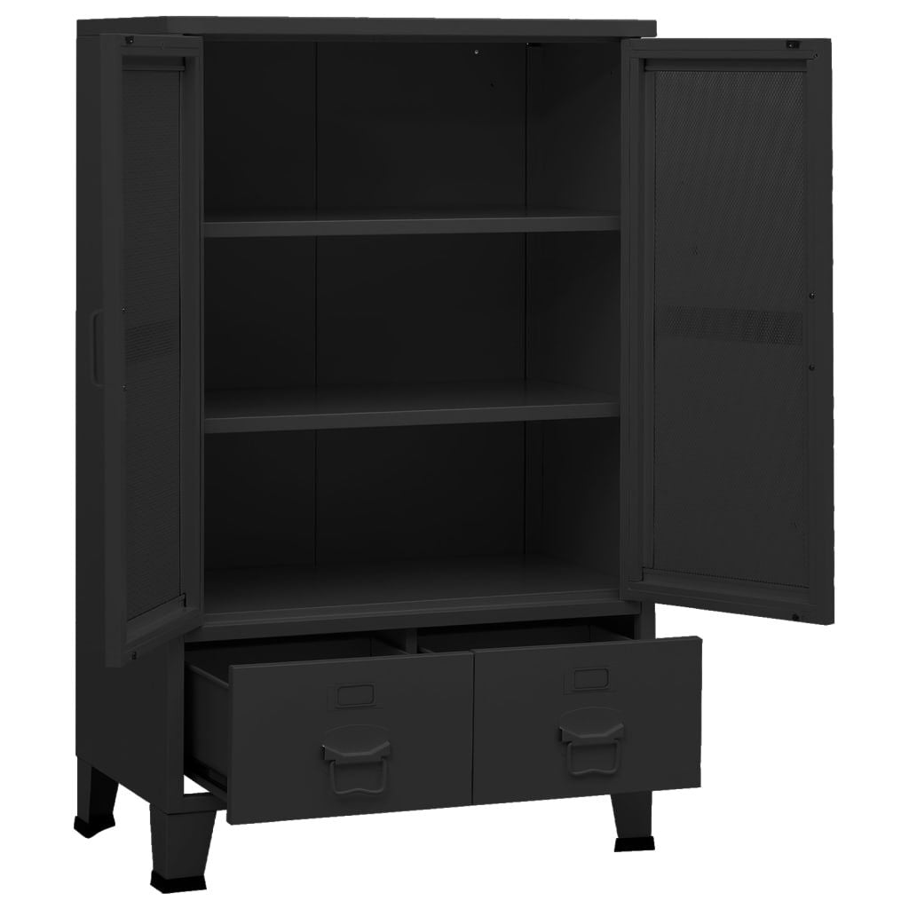 Industrial Storage Chest with 2 Drawers & Mesh Doors