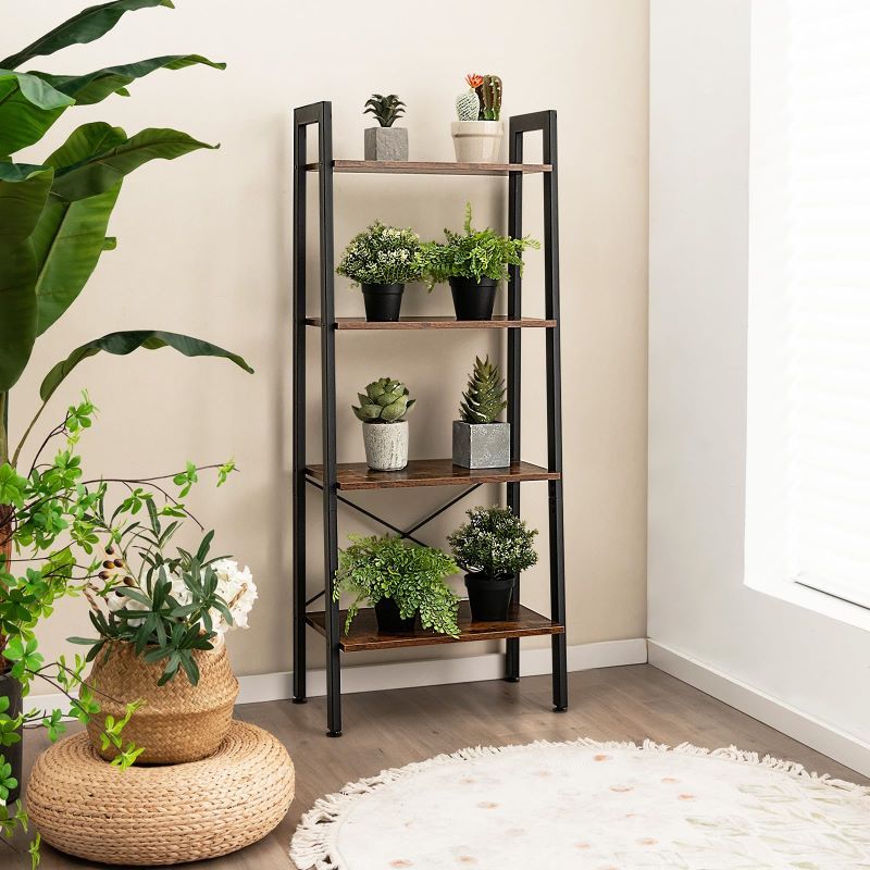 Industrial Four-Tier Bookshelf for Storage and Display