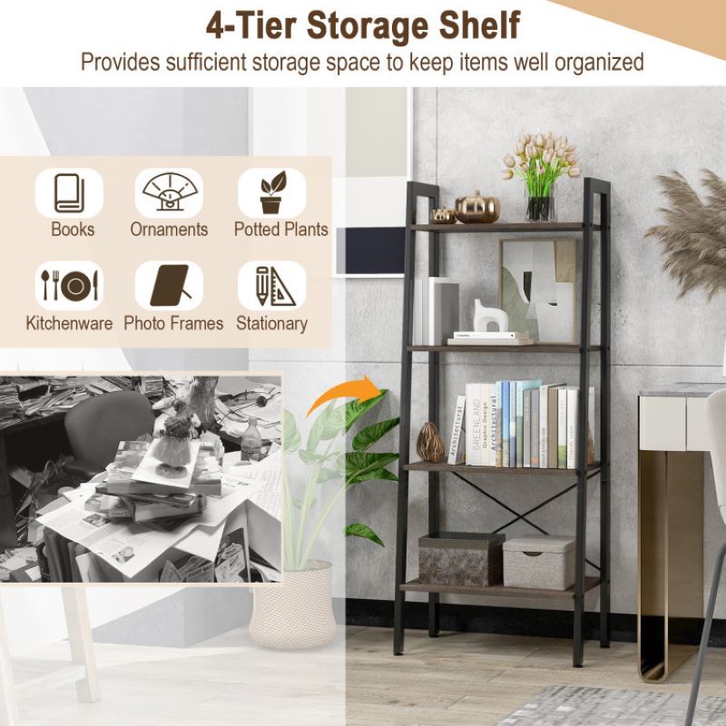 Industrial Four-Tier Bookshelf for Storage and Display