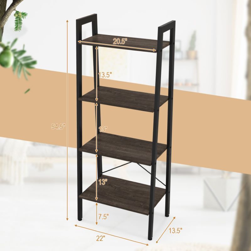 Industrial Four-Tier Bookshelf for Storage and Display