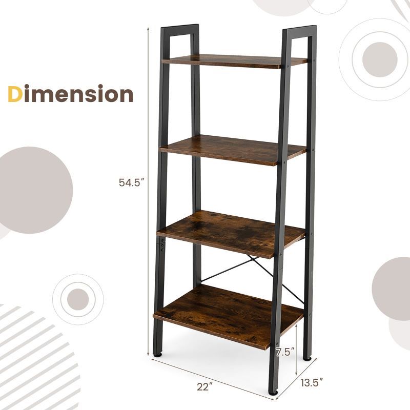 Industrial Four-Tier Bookshelf for Storage and Display