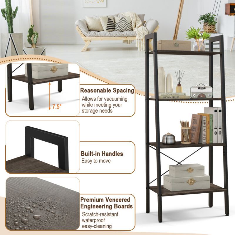 Industrial Four-Tier Bookshelf for Storage and Display