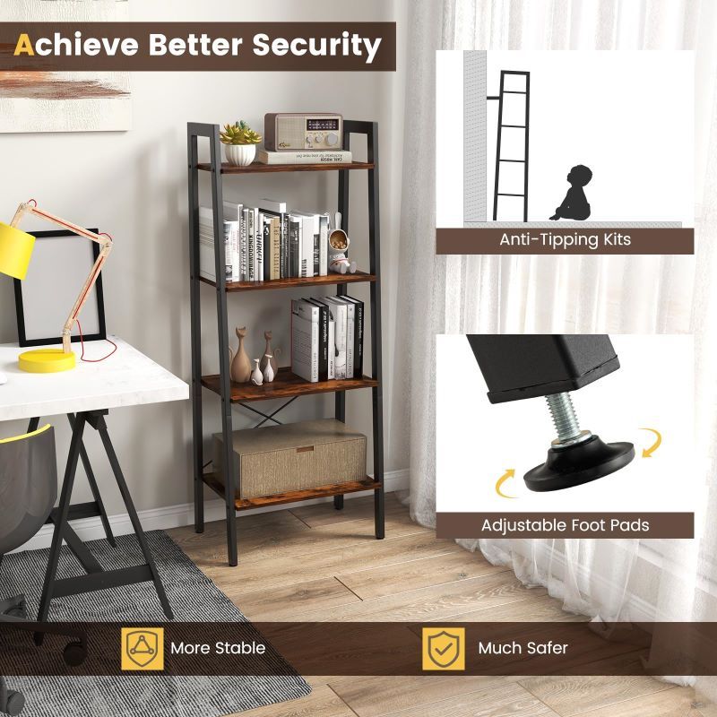 Industrial Four-Tier Bookshelf for Storage and Display