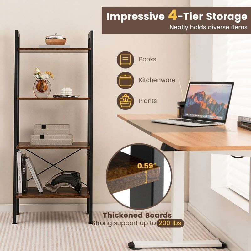 Industrial Four-Tier Bookshelf for Storage and Display