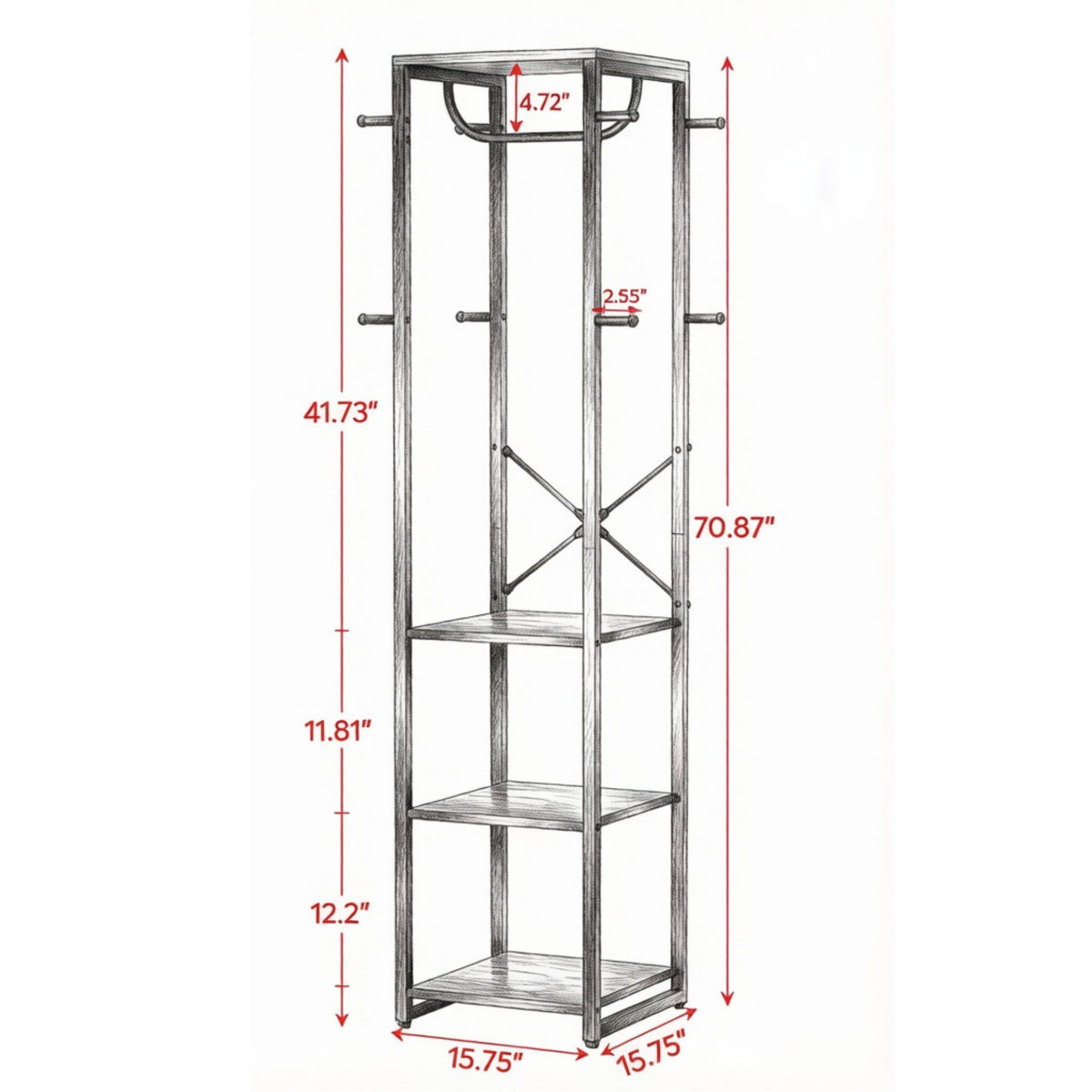 Industrial Entryway Coat Rack with Shelves and Hooks