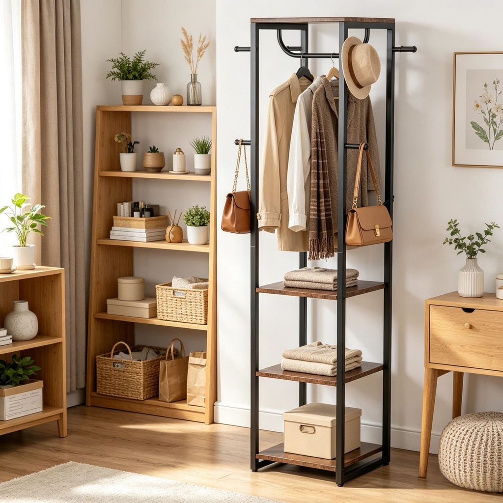 Industrial Entryway Coat Rack with Shelves and Hooks