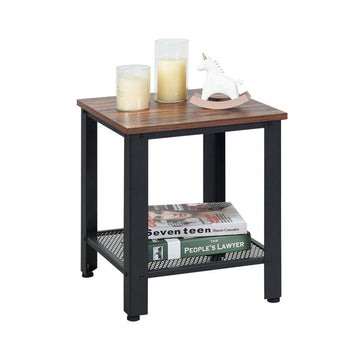 Compact Industrial End Table with Mesh Shelf