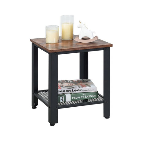 Compact Industrial End Table with Mesh Shelf