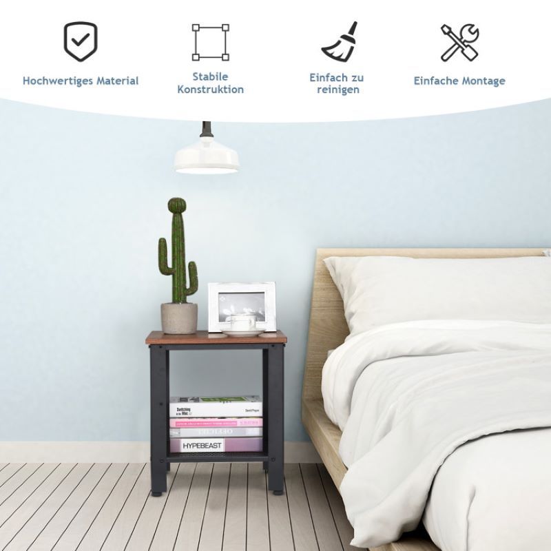 Compact Industrial End Table with Mesh Shelf