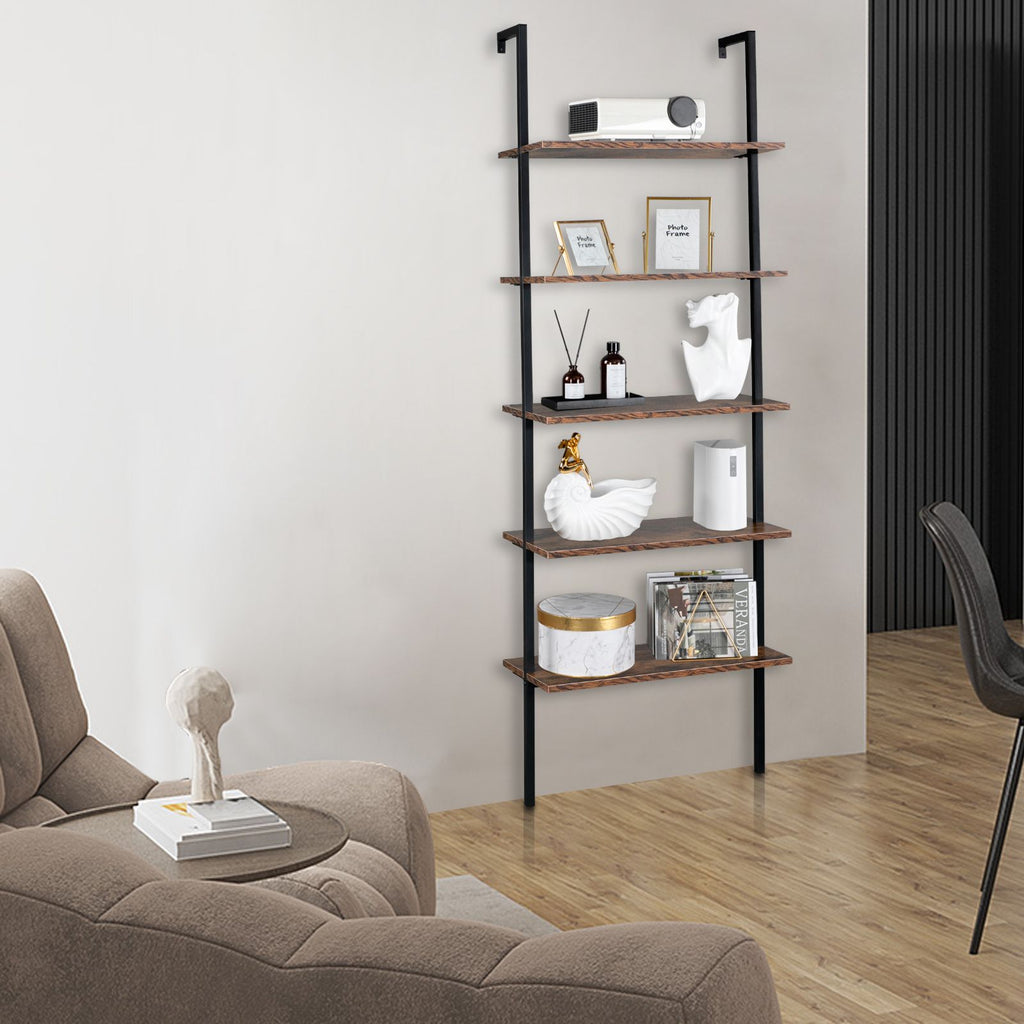 Industrial Ladder Shelf: 5-Tier Wall-Mounted Bookcase