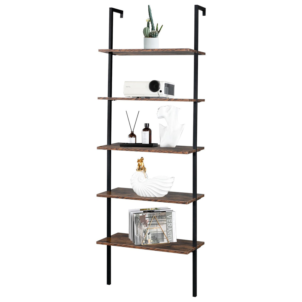Industrial Ladder Shelf: 5-Tier Wall-Mounted Bookcase