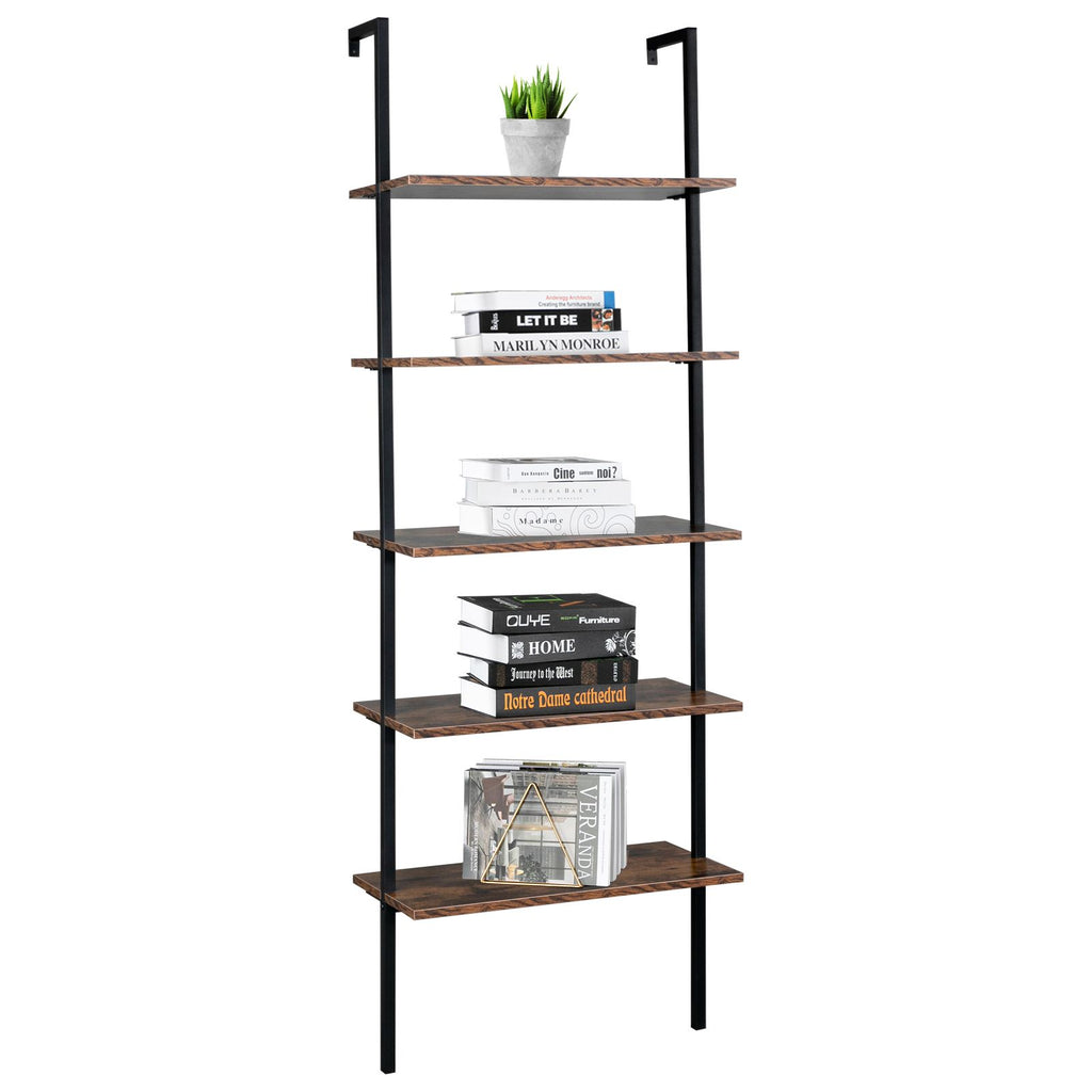 Industrial Ladder Shelf: 5-Tier Wall-Mounted Bookcase