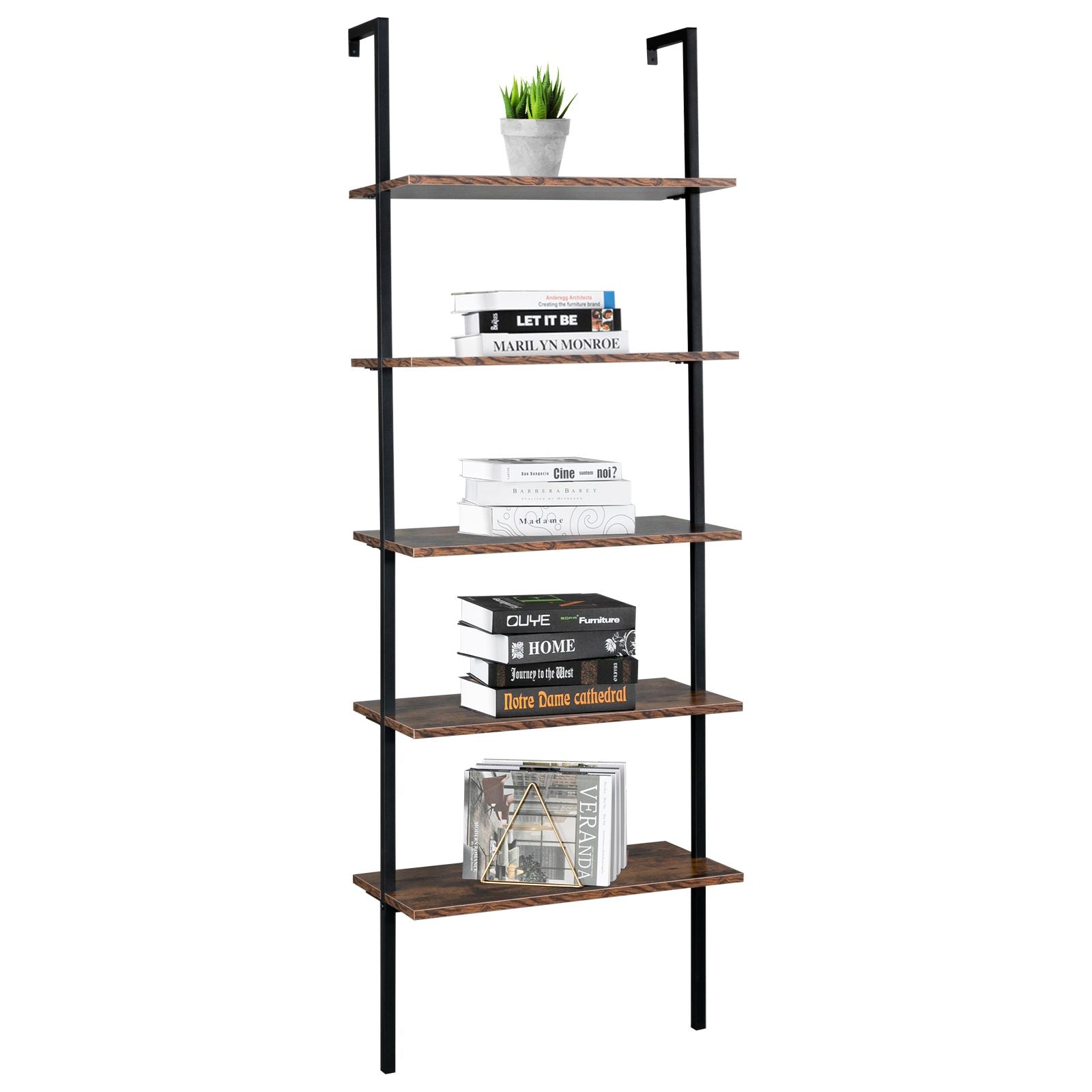 Industrial Ladder Shelf: 5-Tier Wall-Mounted Bookcase