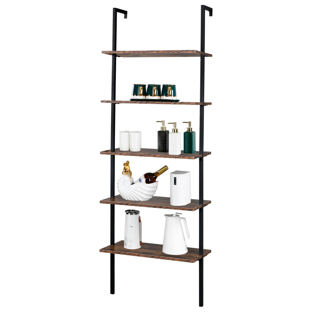 Industrial Ladder Shelf: 5-Tier Wall-Mounted Bookcase