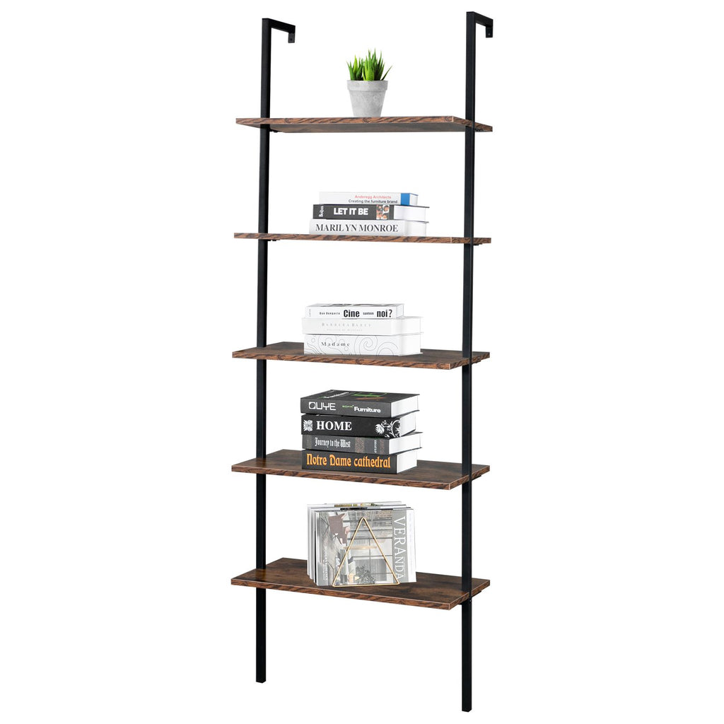 Industrial Ladder Shelf: 5-Tier Wall-Mounted Bookcase