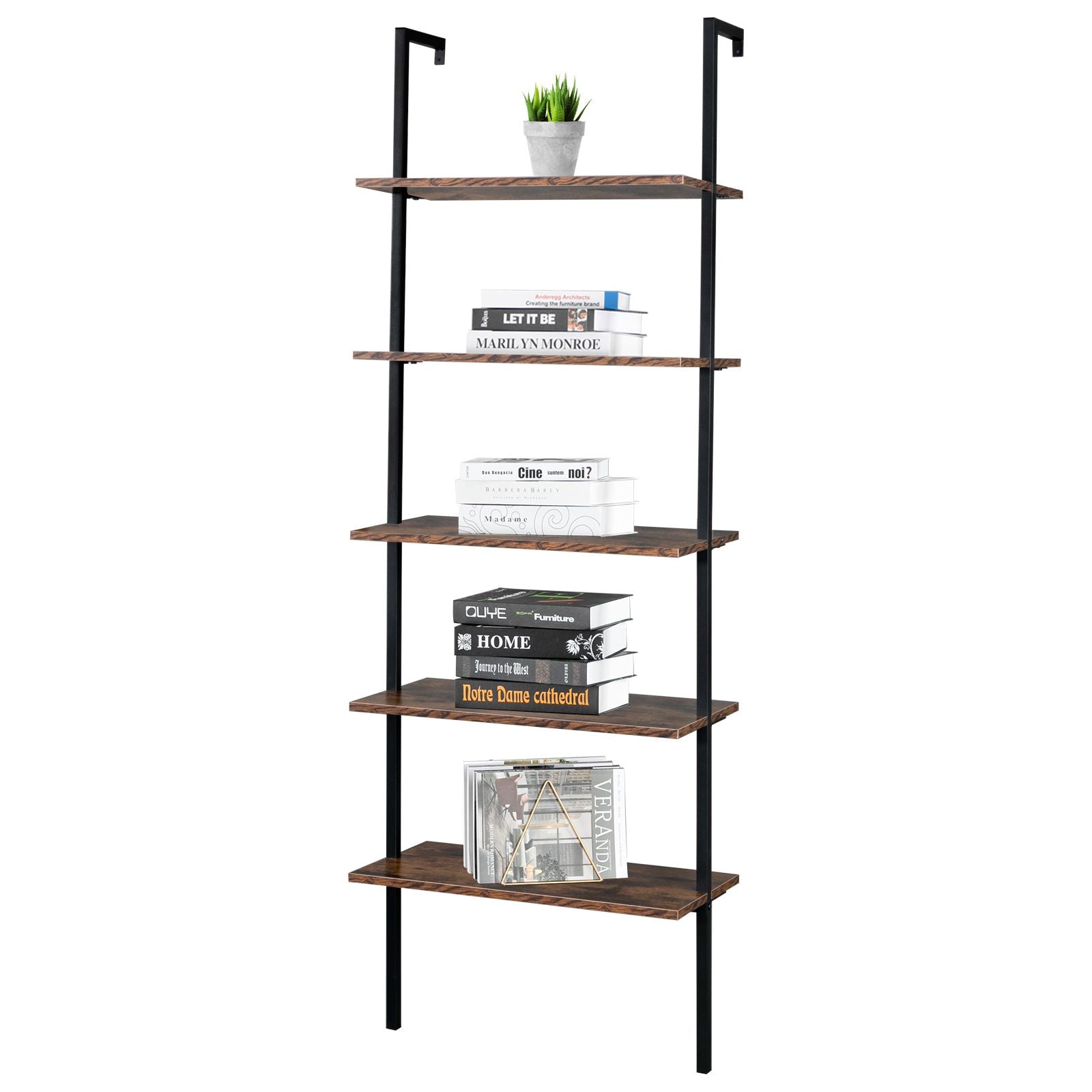 Industrial Ladder Shelf: 5-Tier Wall-Mounted Bookcase