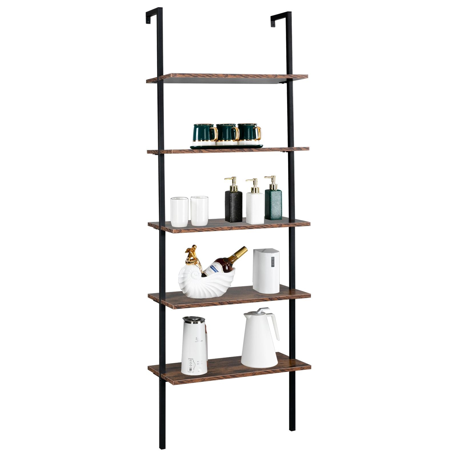 Industrial Ladder Shelf: 5-Tier Wall-Mounted Bookcase