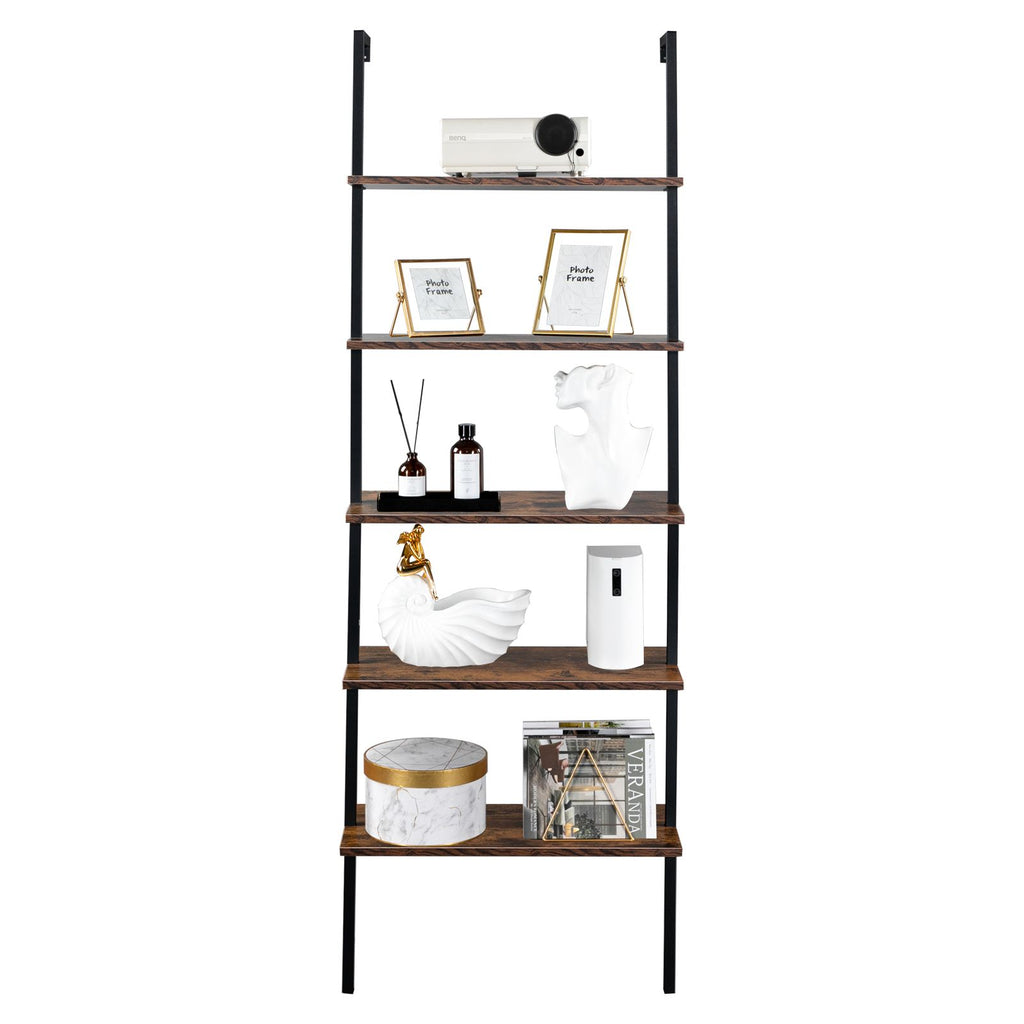 Industrial Ladder Shelf: 5-Tier Wall-Mounted Bookcase