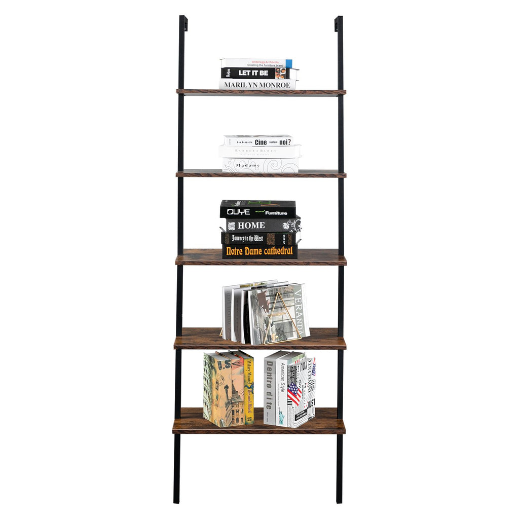 Industrial Ladder Shelf: 5-Tier Wall-Mounted Bookcase