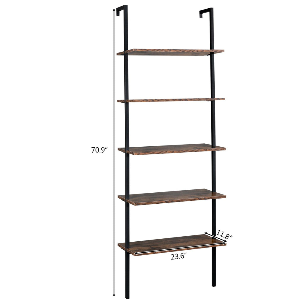 Industrial Ladder Shelf: 5-Tier Wall-Mounted Bookcase