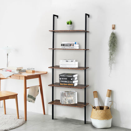 Industrial Ladder Shelf: 5-Tier Wall-Mounted Bookcase