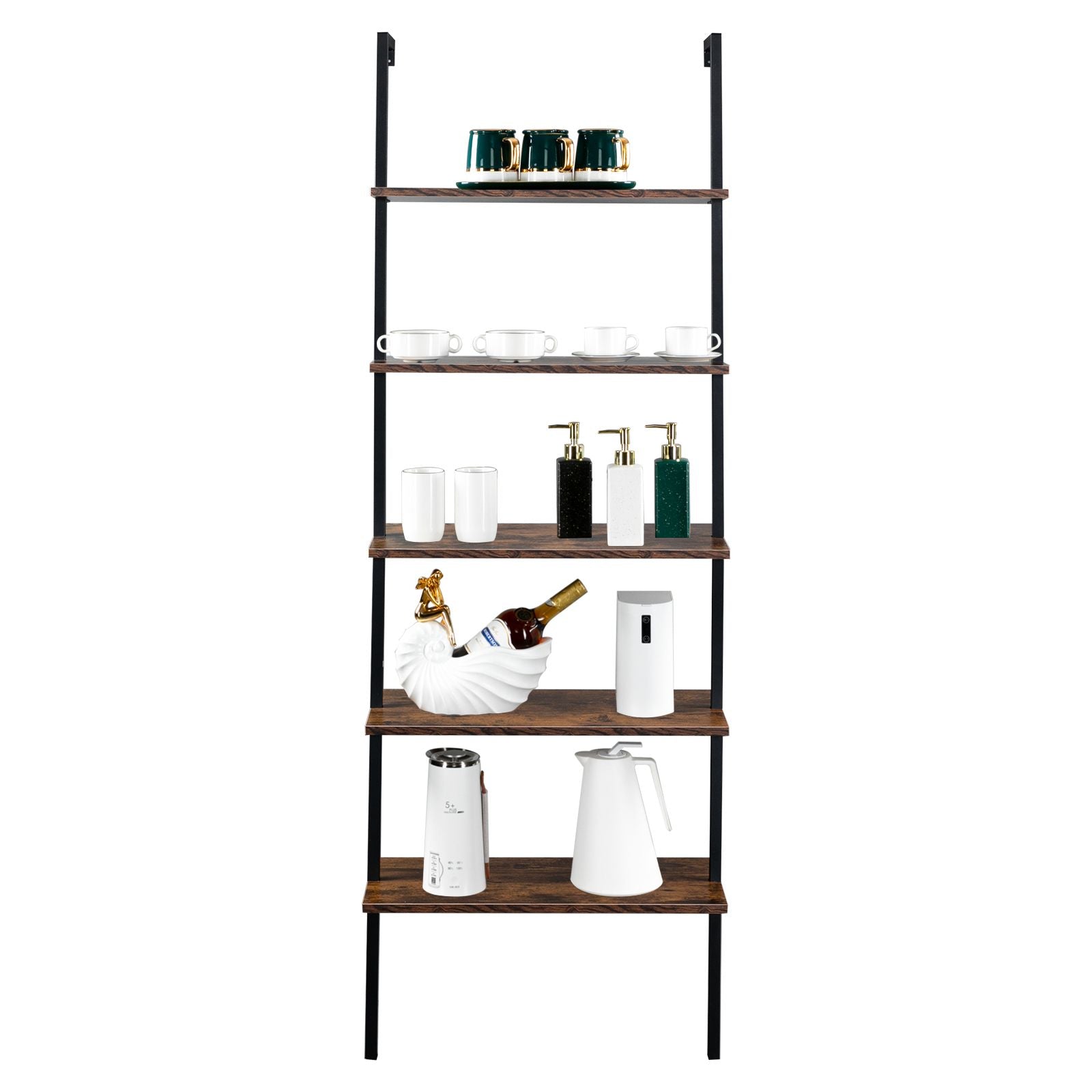 Industrial Ladder Shelf: 5-Tier Wall-Mounted Bookcase