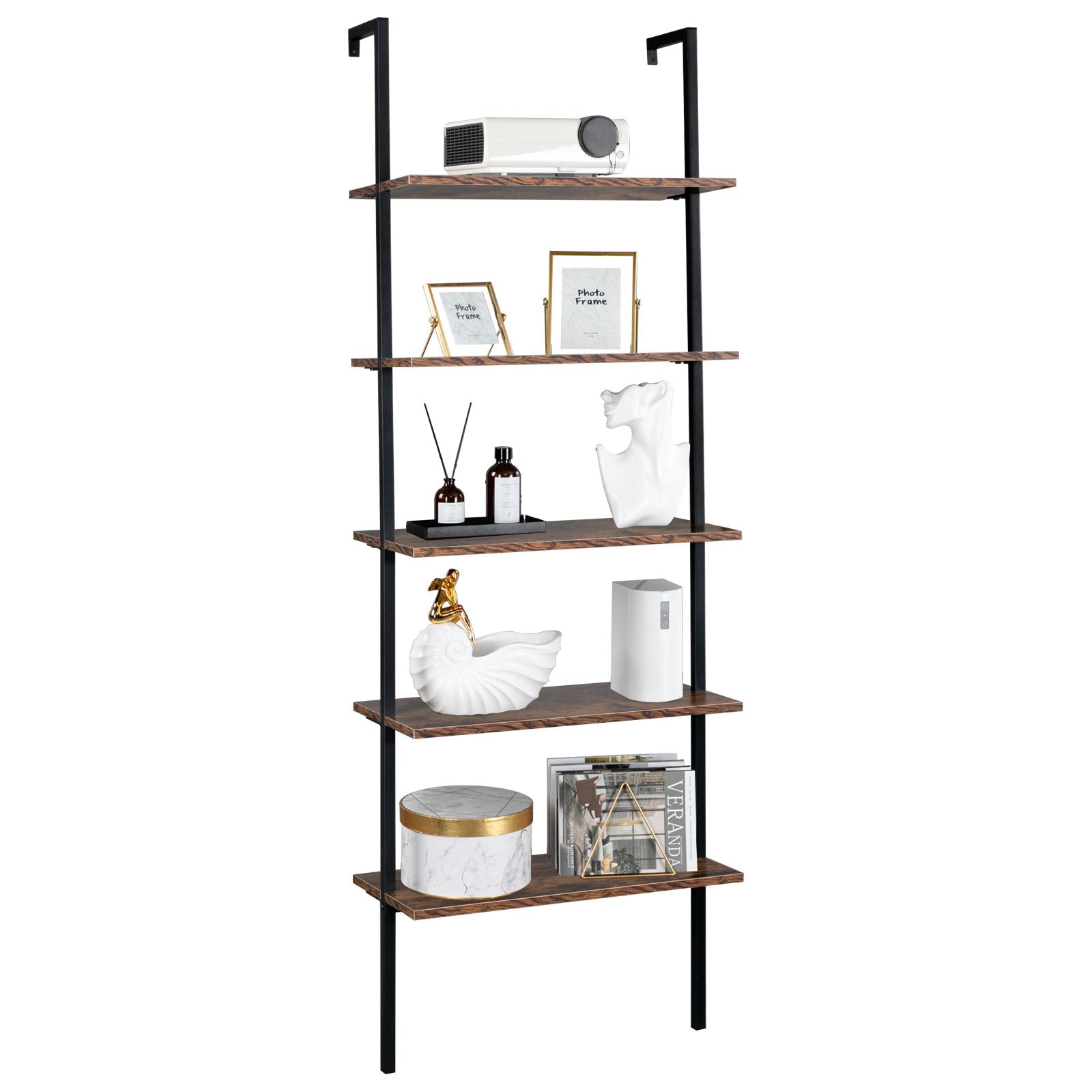 Industrial Ladder Shelf: 5-Tier Wall-Mounted Bookcase