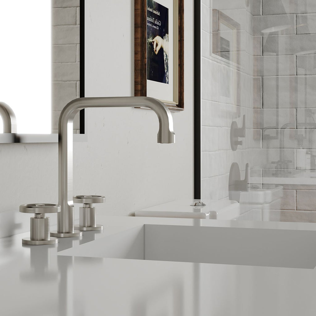 Industrial Widespread Bathroom Faucet with Wheel Handles