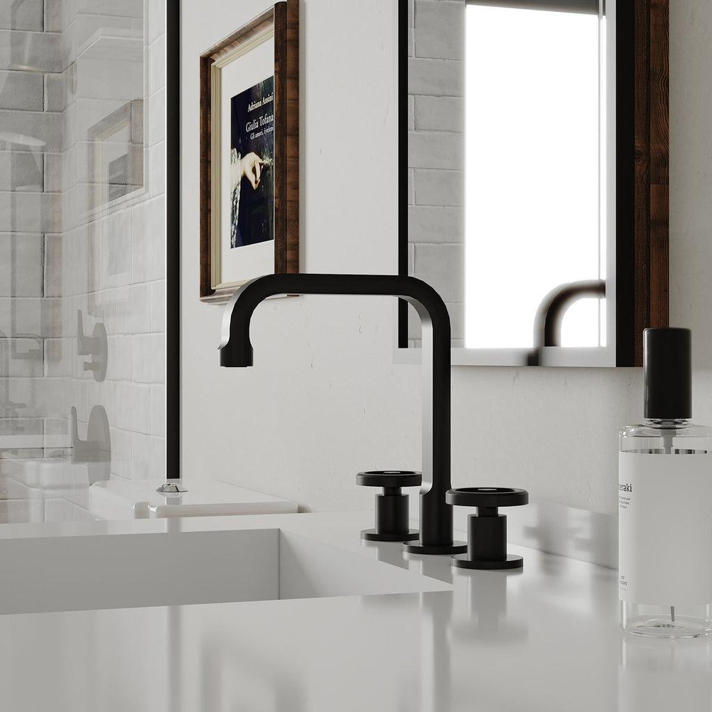 Industrial Widespread Bathroom Faucet with Wheel Handles