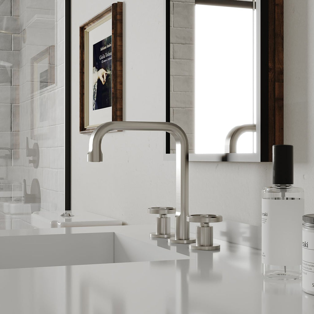 Industrial Widespread Bathroom Faucet with Wheel Handles