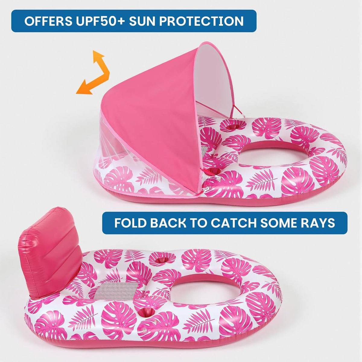 Inflatable Pool Lounger with Adjustable Removable Canopy